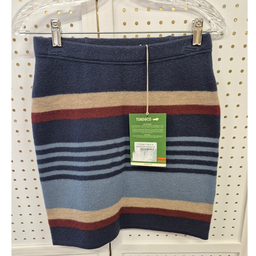 Toad&Co Heartfelt Sweater Mini Skirt True Navy Merino Wool Striped Size XS NWT